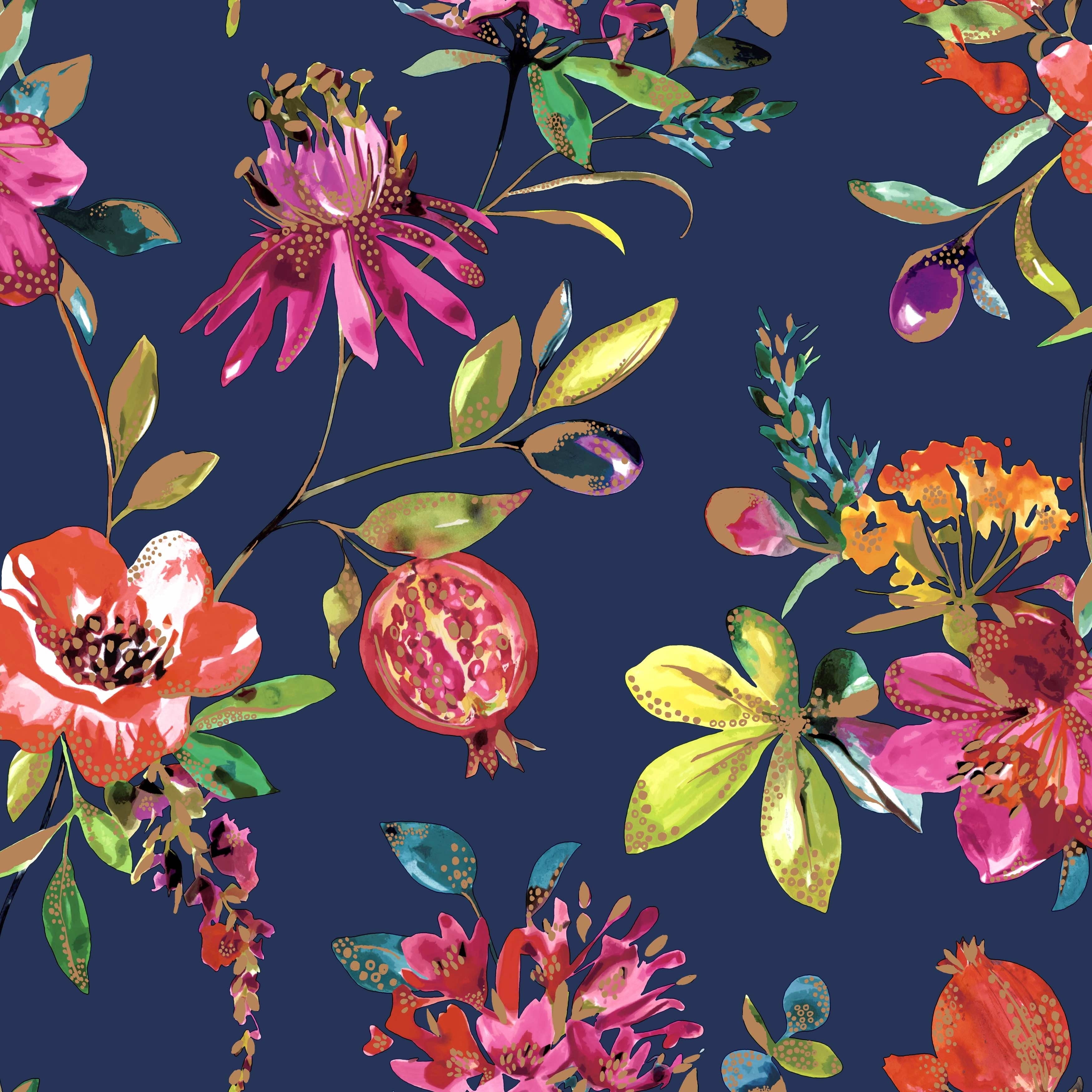 Holden Melgrano Floral Navy Blue Unpasted Wallpaper 396in x 20.8in