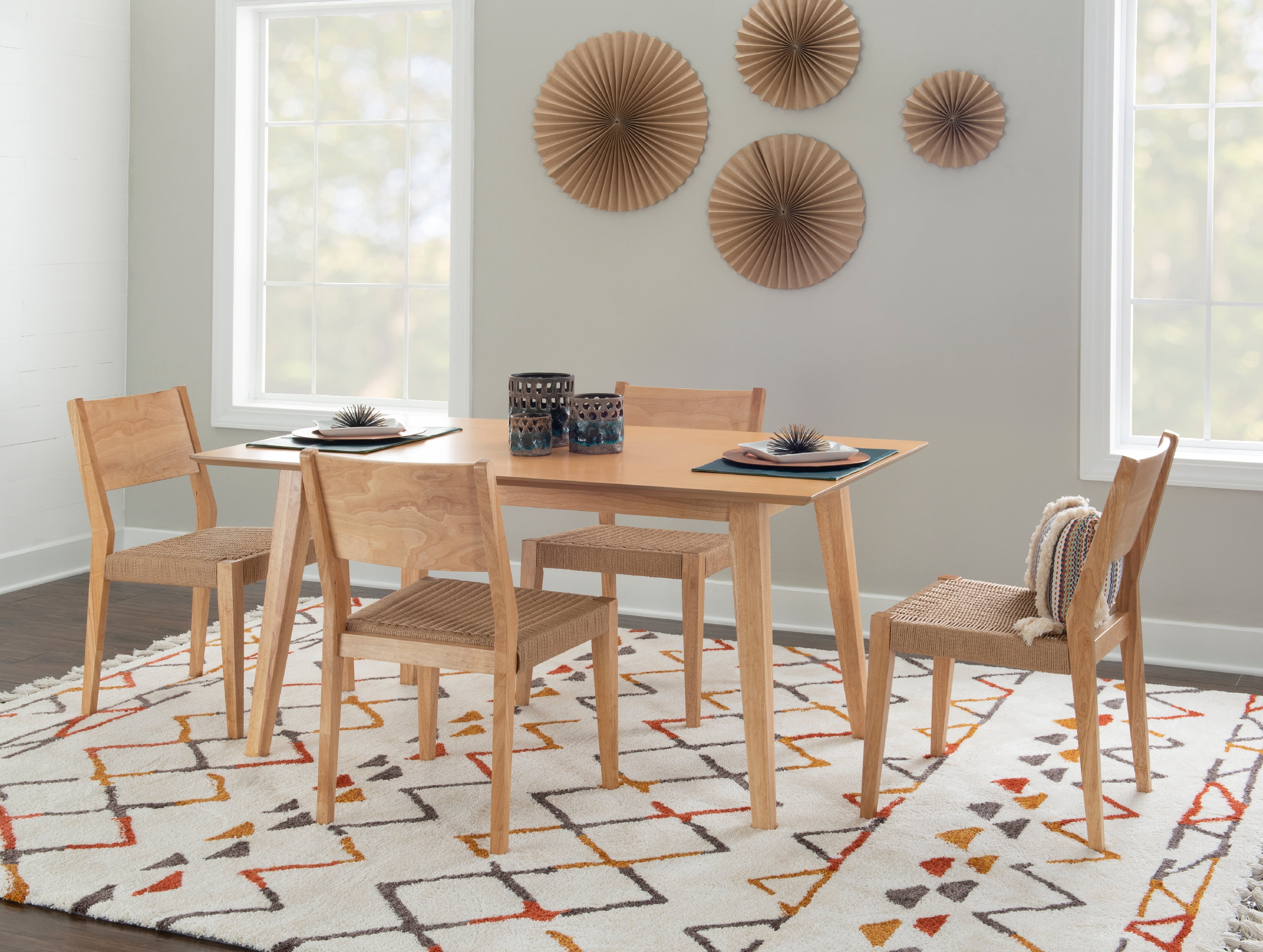 Holden Mid-Century Modern 5-Piece Dining Set, Natural