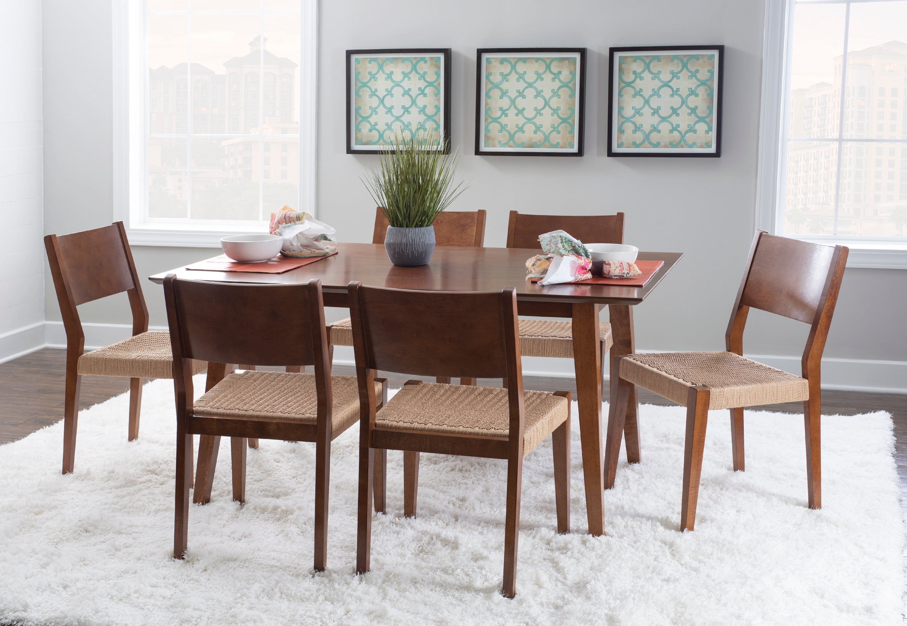 Holden Mid-Century Modern 7-Piece Dining Set, Brown