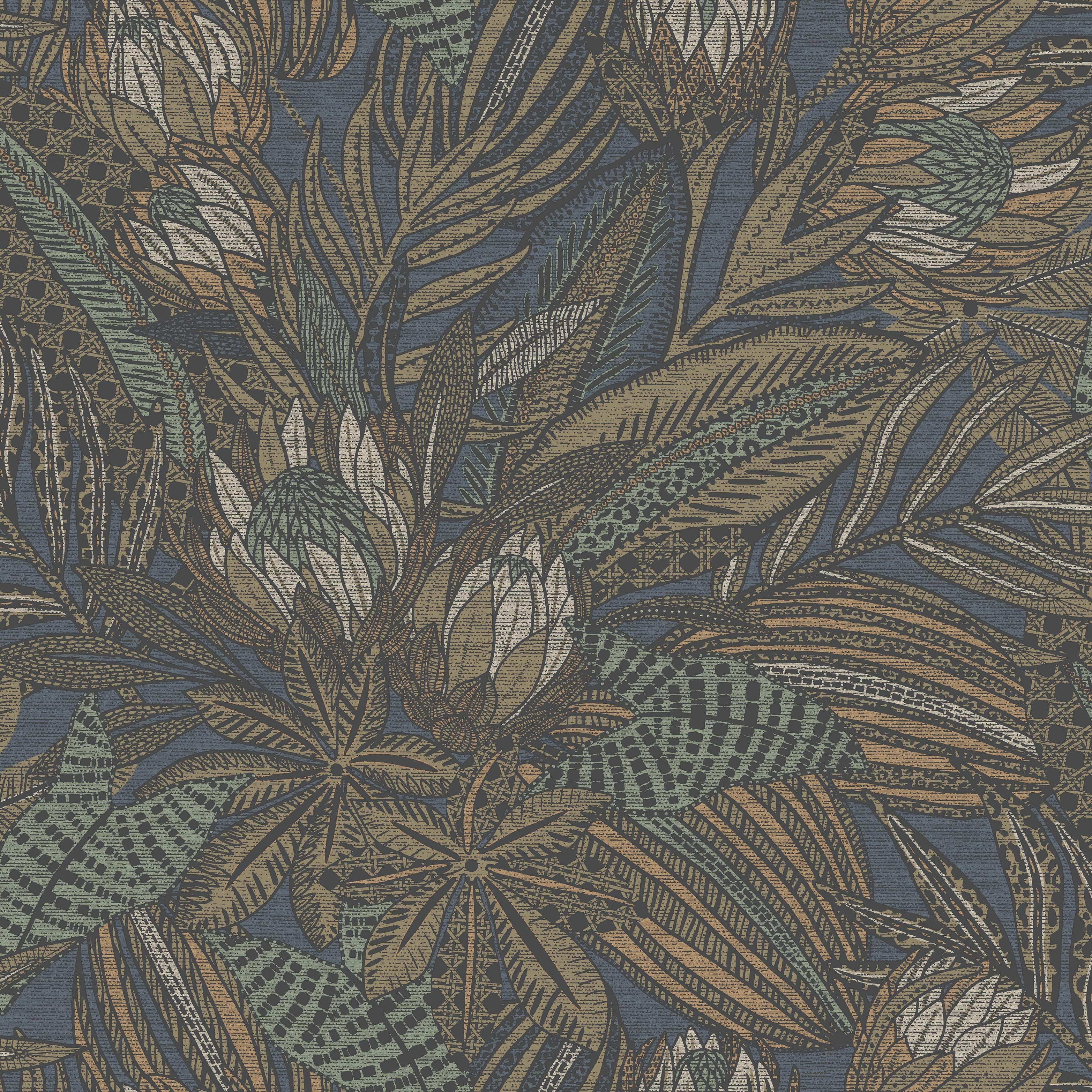 Holden Susara Tropical Textured Eco-Foam Wallpaper  396in x 20.8in Navy Blue