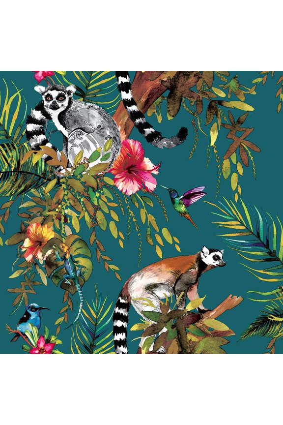 Tropical Lemur Non-Pasted Wallpaper 396 in x 20.8 in Teal