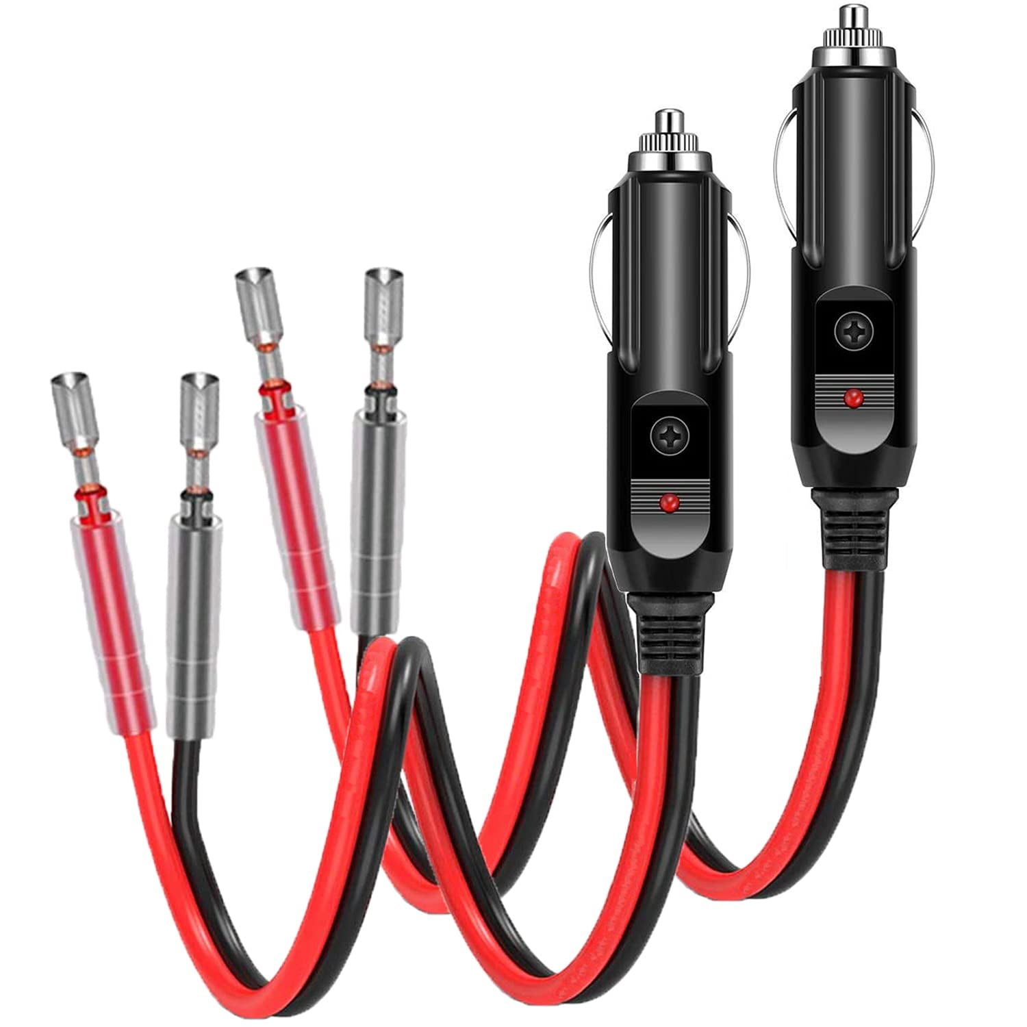 Holder 2 Pack 12V Fused Cigarette Lighter Male Plug with Leads & LED ...