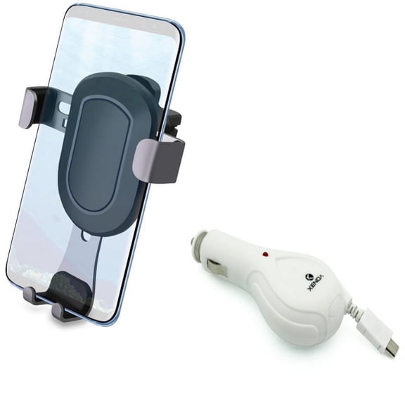 Holder Air Vent Car Mount w MicroUSB Retractable Charger for Alcatel REVVL, Dawn, Jitterbug Smart 2, 1x Evolve - ASUS ZenFone Max Plus M1 5Q 3 Max - BLU S1, Vivo XL4 XI, Studio X8 HD