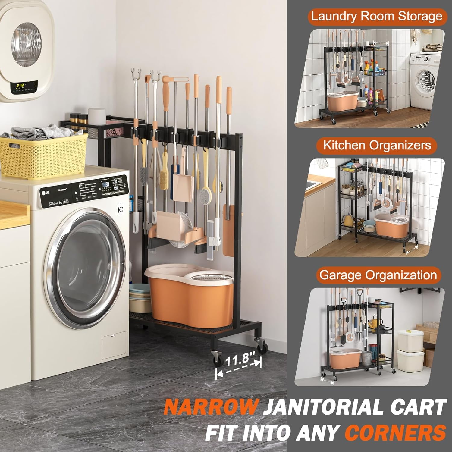 Holder with Cleaning Supplies Organizer Closet Storage Cabinet with ...