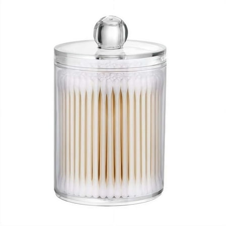 Holder Dispenser - Cotton Ball, Swab, Round Pads, Floss , Small Clear Plastic Apothecary Jar Containers with Lids for Bathroom Storage and Organization, Vanity Organizer