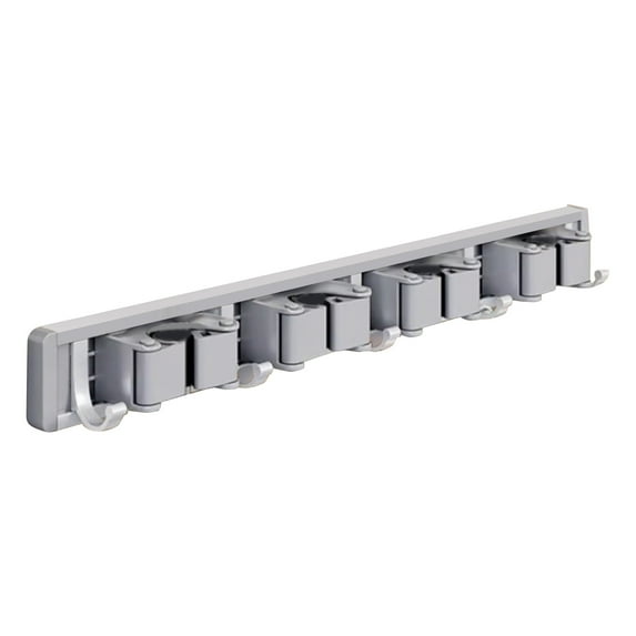 Holder Over The Door, Wood And Mop Rack, Over The Door Holder, Drilling-Free Mop And Holder With 5 Hooks For Garage