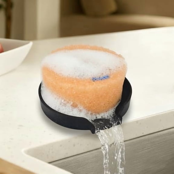 Holder for Scrub Daddy, Thinnest Build to Last Sponges Holders, Durable Smiley Face Sponge Rack, Large Soap Dish & Sink Caddy Organizer, Dishwasher Safe (Black, 1)