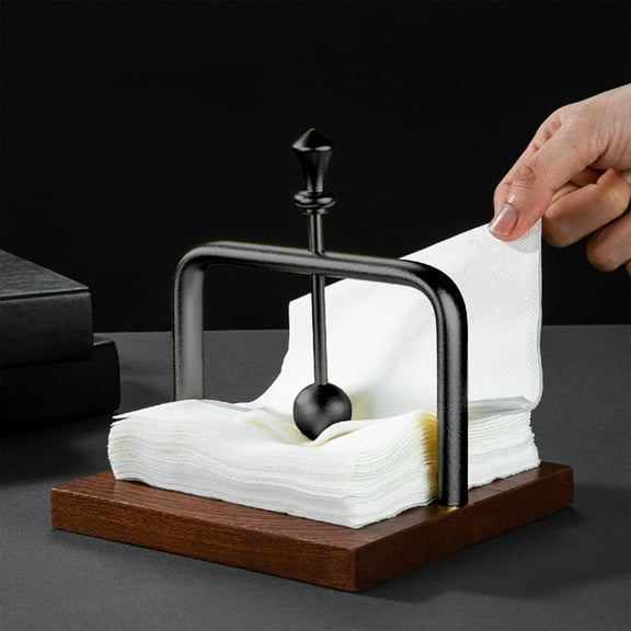 Holder for Table, Flat Napkin Dispenser with Weighted Arm, Square Cocktail Paper Holder of Elegant Rustic Iron for Kitchen Dining Room Decor Restaurant Farmhouse Hotel Party