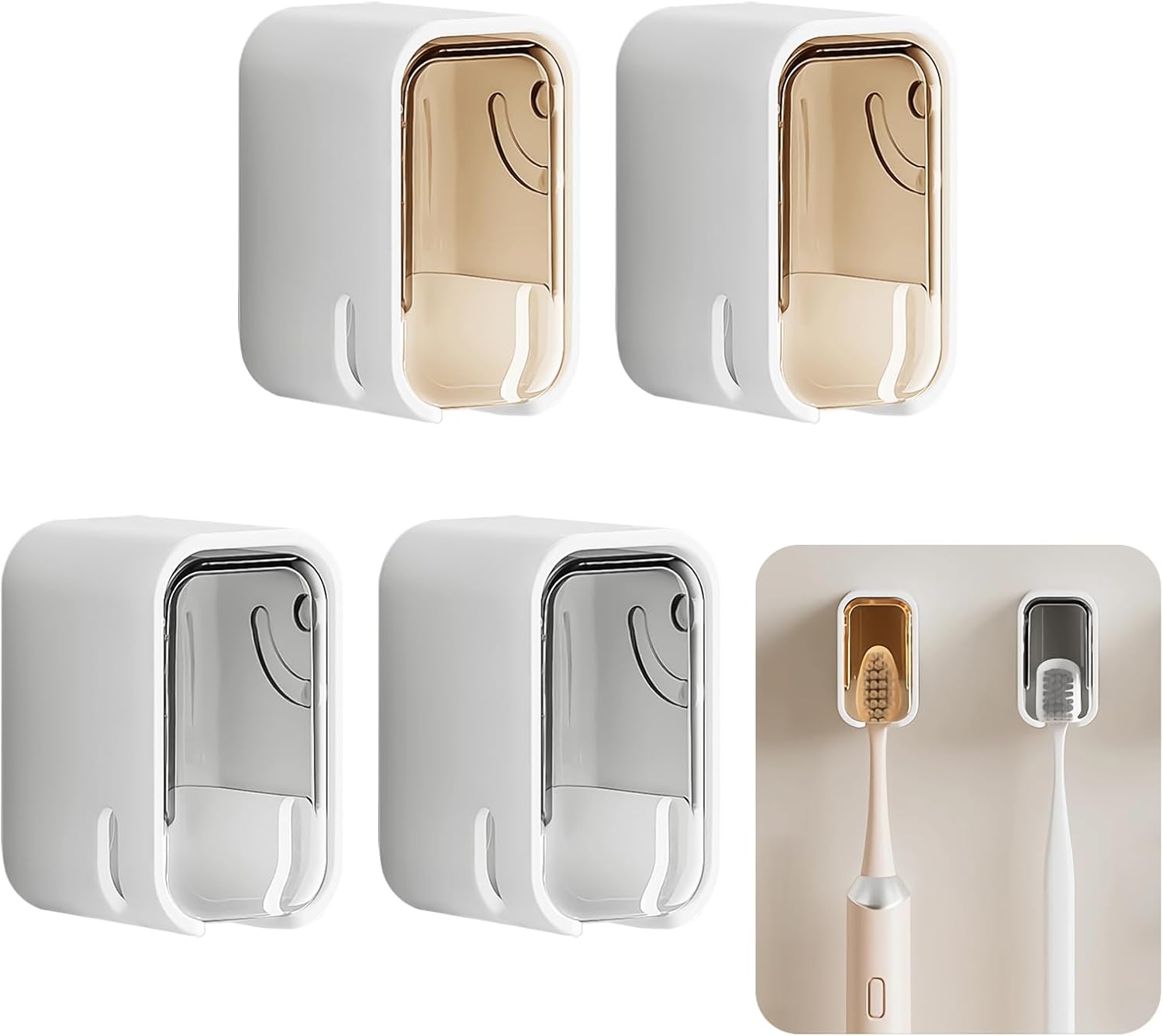 Single Tooth Protector Holder Wall Mounted with Cover for Shower, 4 Pcs Tooth Brush Protector ...