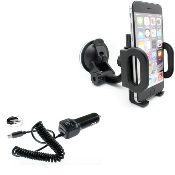 Holder Windshield Car Mount w Type-C 3.1A Charger W5A for Acer Liquid Jade Primo - Alcatel PulseMix, 7, Idol 5S 5 4S - ASUS Zenfone V Live, ROG Phone, AR 6 5z 4 Pro - Blackberry Motion, Key2