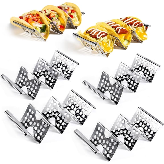 Holders Set of 6, Stainless Steel Taco Holder Stand, Stylish Taco Shell Holders, Each Metal Taco Stands for 3 Tacos, Taco Rack Taco Serving Tray Oven