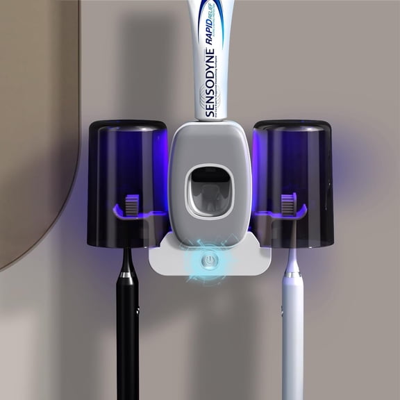 Holders for Bathrooms,Rechargeable Cordless Wall Mounted  Brushing Holder,Electric  Holder with 2 Cups,4  Slots, Dispenser (Grey)