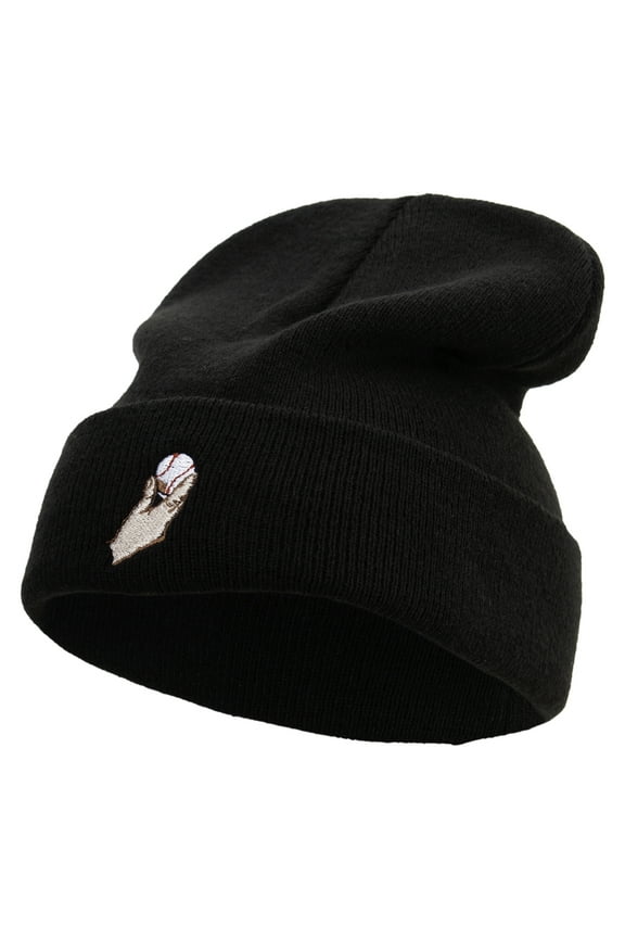 Holding Baseball Logo Embroidered Big Size Acrylic Long Beanie - Black XL-3XL