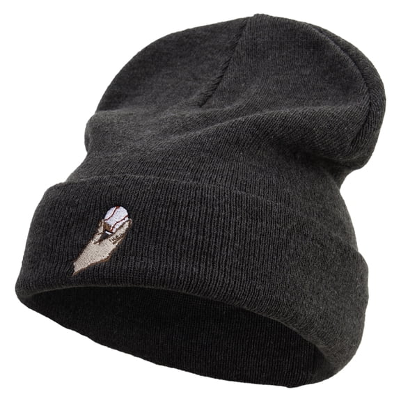 Holding Baseball Logo Embroidered Big Size Acrylic Long Beanie - Heather Marled XL-3XL