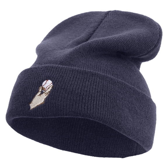 Holding Baseball Logo Embroidered Big Size Acrylic Long Beanie - Navy XL-3XL