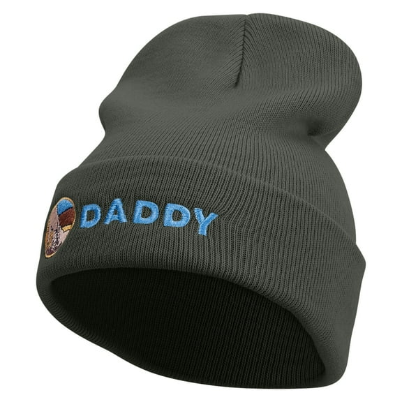 Holding Hand Daddy Embroidered 12 Inch Long Knitted Beanie - Dk Grey OSFM