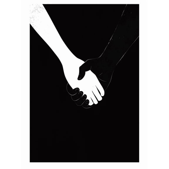Holding Hands Decorative Painting/Canvas Art Perfect for Decorating Living Room Showcasing Black and White Hand Unity Connection Symbolism Artistic Expression and Solidarity.