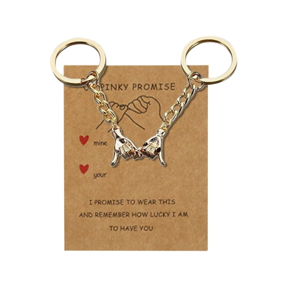 Holding Hands Matching Key chain - Silver Pinky Promise Necklaces Set Couple Jewelry Valentine's Gift Set for Couples Boyfriend Girlfriend