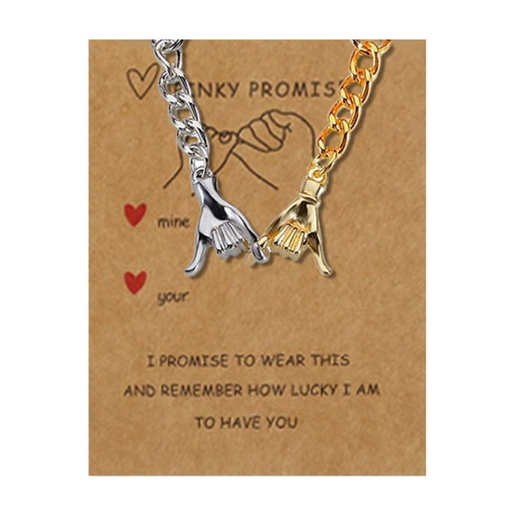 Holding Hands Matching Key chain - Silver Pinky Promise Necklaces Set Couple Jewelry Valentine's Gift Set for Couples Boyfriend Girlfriend