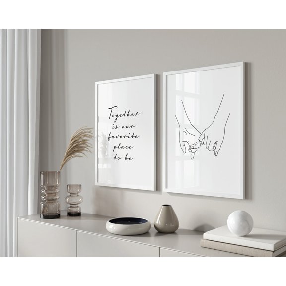Holding Hands Minimalist Wall Art Prints Set, Couple Decor