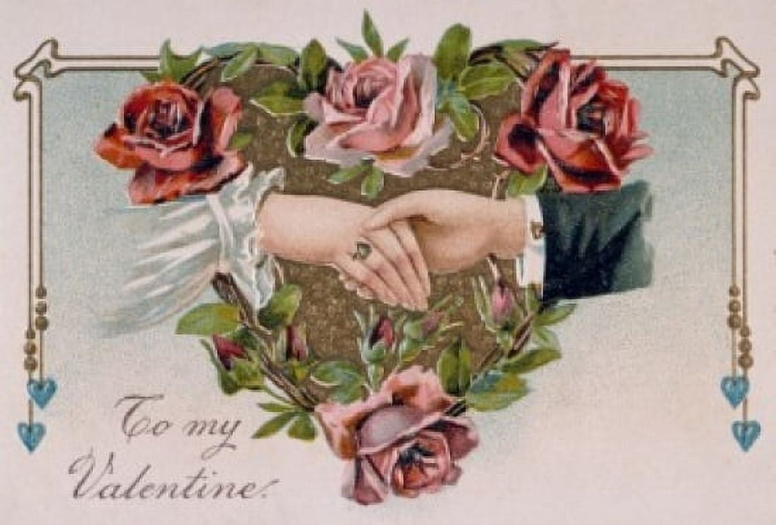 Holding Hands Nostalgia Cards illustration circa 1900 Canvas Art - (24 x 36)