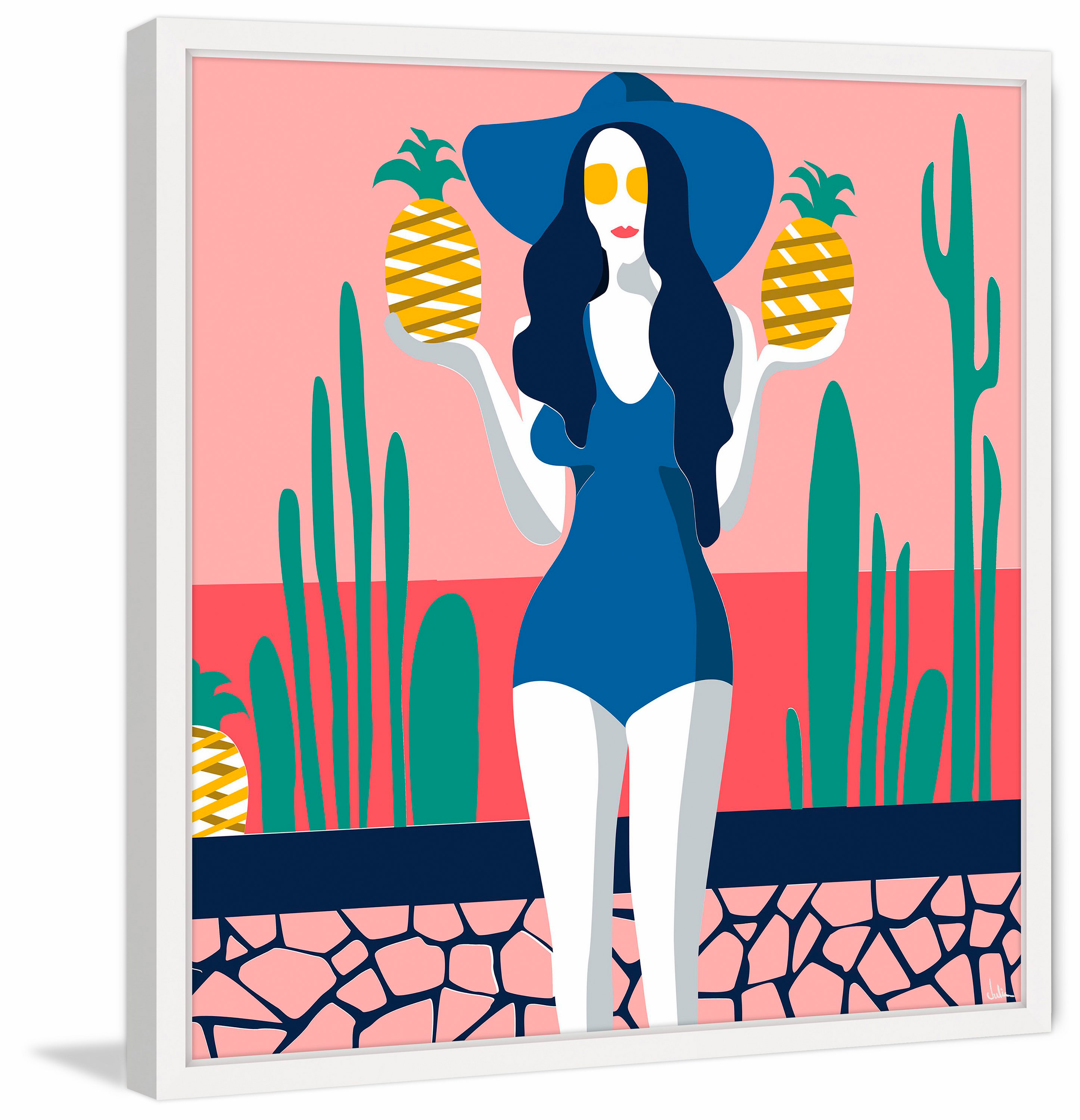 Holding Pineapples Framed Painting Print