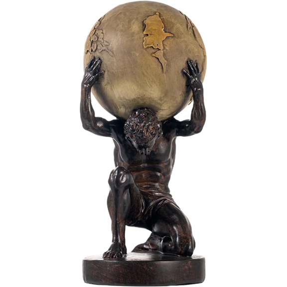 Holding Up World Statue and Sculpture, Brown, 11.5''