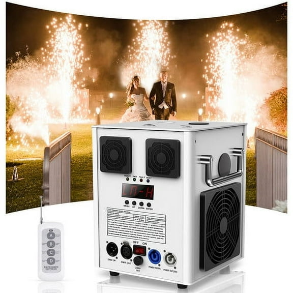 JAJALUYA Cold Spark Machine DMX Firework Machine 3-16ft Adjustable for Wedding Stage Party DJ Disco, White