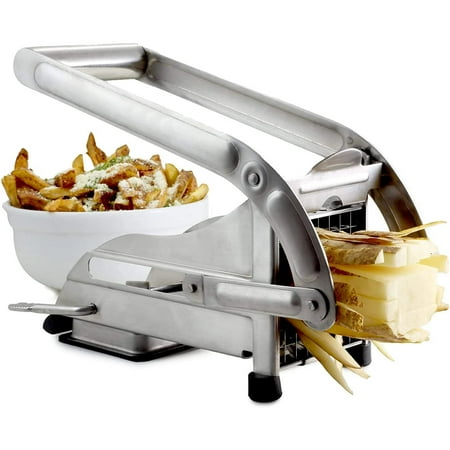 Holdpeak Stainless Steel French Fry Cutter with 2 Blades and No-Slip Suction Base,Silver