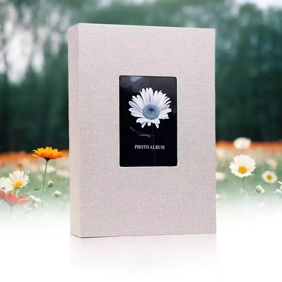 Photo Album 4x6, 300 Photos, Writing Space, Linen Cover, Front Window, Memory Book,Beige