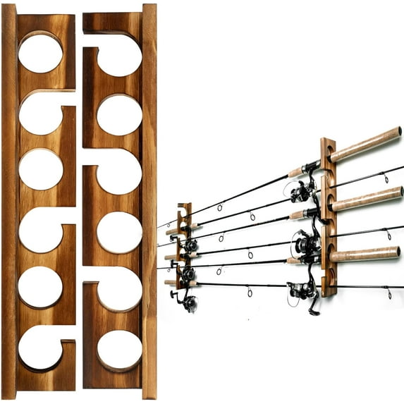 Holds Up to 6 Rods Fishing Pole Rod Racks Wall or Ceiling Mounted Fishing Pole Rod Holders for Garage Storage Organizer Fishing Gear Equipment for Men Women