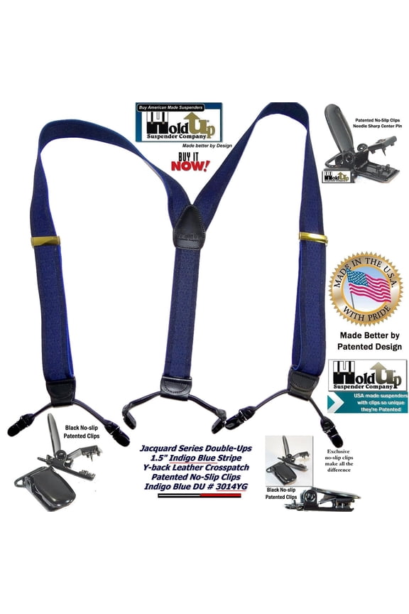 Holdup Indigo Blue on Blue Dual-clip Jacquard Striped Double-Up Style Suspenders