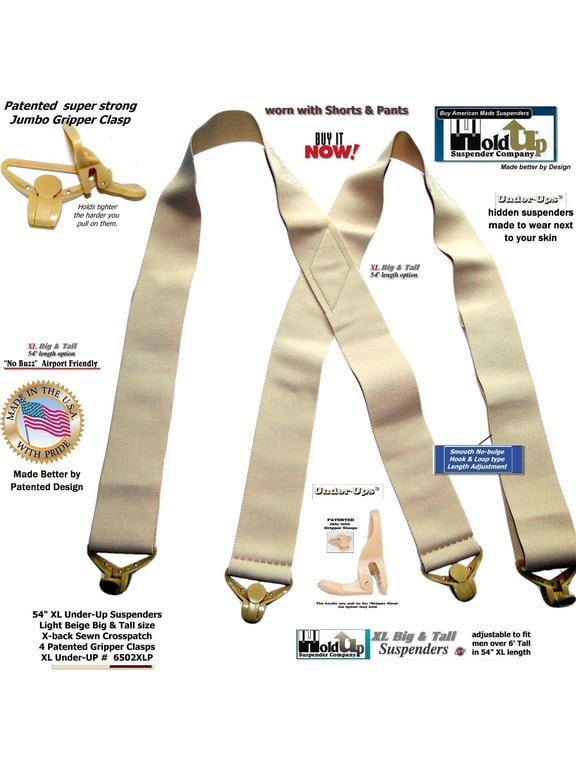 Company Inc Hold-Ups 2" wide Undergarment XL Suspenders in X-back style with Patented Gripper Clasps
