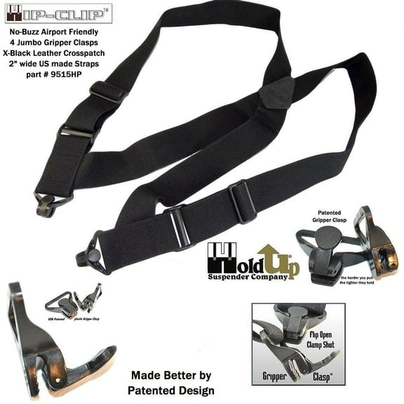 Holdup Suspender Company No-Buzz Airport Friendly Suspenders (Black 2" Hip)