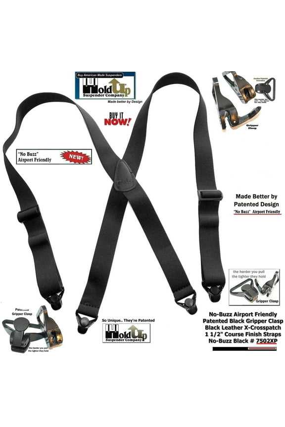 Men's Adjustable and Composite Plastic Strong Patented Gripper Clasps, Black, XL