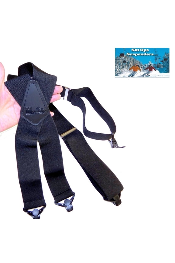 Holdup XL All Black Ski Ups X-back HD Suspenders with USA Patented Jumbo Gripper Clasps