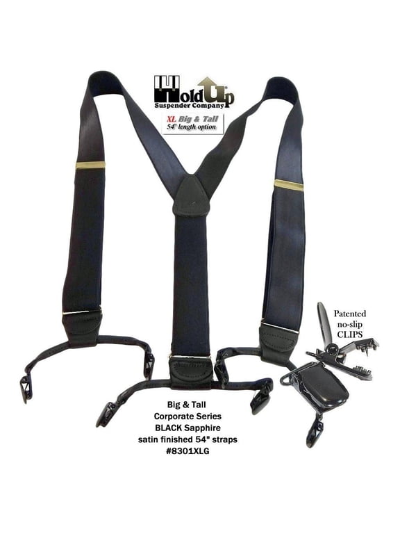 Holdup XL Corporate Series Black Sapphire Dual Clip Double-Ups style Suspenders with patented No-slip black Clips