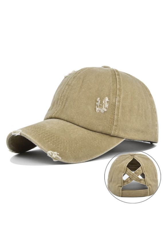 Hole Dressed Old Braid Cap Ponytail Cap Washed Dressed Hat Baseball Cap Tie Dye Hat Women's Hat-CC625-4 Khaki