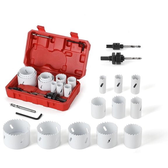 Hole Kit, 17 count Sets- Includes 11 (3/4" to 2-1/2"), 2 Arbors, 3 Drill Bits, and 1 Hex Wrench. for , PVC, , and Drywall