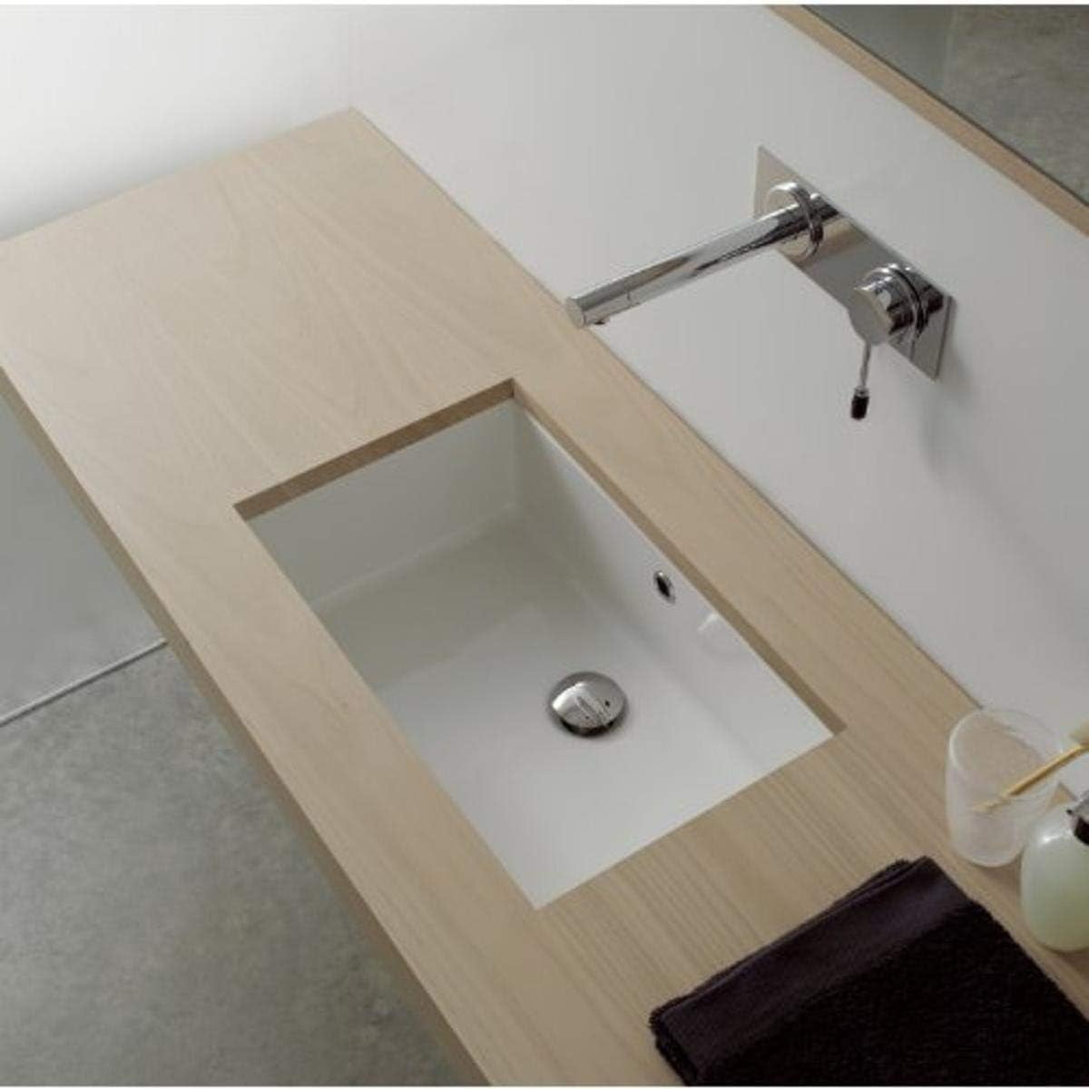 Miky Glossy White Ceramic Rectangular Undermount Sink with Overflow