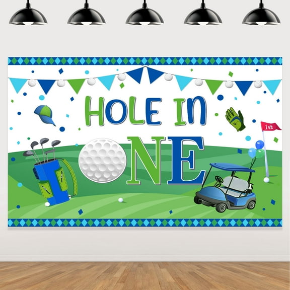 Hole in One 1st Birthday Photography Backdrop Grass Background for Bday Kids Boys Party Cartoon Golf Sports Themed Decorations Photography Background Banner Photo Booth Props 4.9x3.2ft