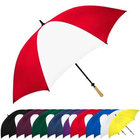 The Hole In One 62 Inch Large Oversize Windproof Golf Umbrella For Men And Women, 8 Strong Fiberglass Ribs Portable Umbrella, 2 Person Umbrella with Wooden Handle for Men & Women, Red/White