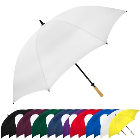 The Hole In One 62 Inch Large Oversize Windproof Golf Umbrella For Men And Women, 8 Strong Fiberglass Ribs Portable Umbrella, 2 Person Umbrella with Wooden Handle for Men & Women, White