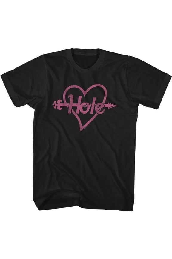 Hole Pink Heart and Arrow Black Adult T-Shirt