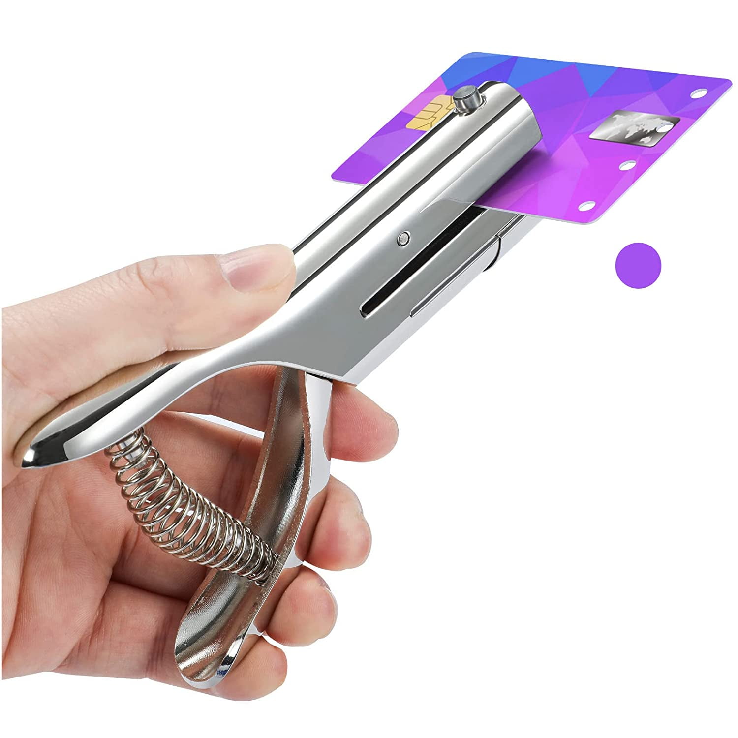 Hole Punch 2" Reach 3/8 inch Single Punch,Heavy Duty Puncher Single,Paper Portable Held Long for Paper Cards Plastic Cardboard (Silver) (3/8"-10mm Hole)