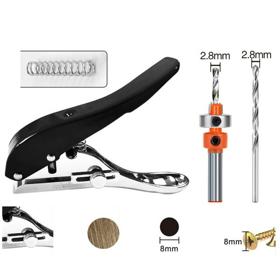 Hole Punch And Countersunk Drill Set For Paper Punching Edge Strip Puncher Countersink Drill Kit Adjustable Depth Tools Parts