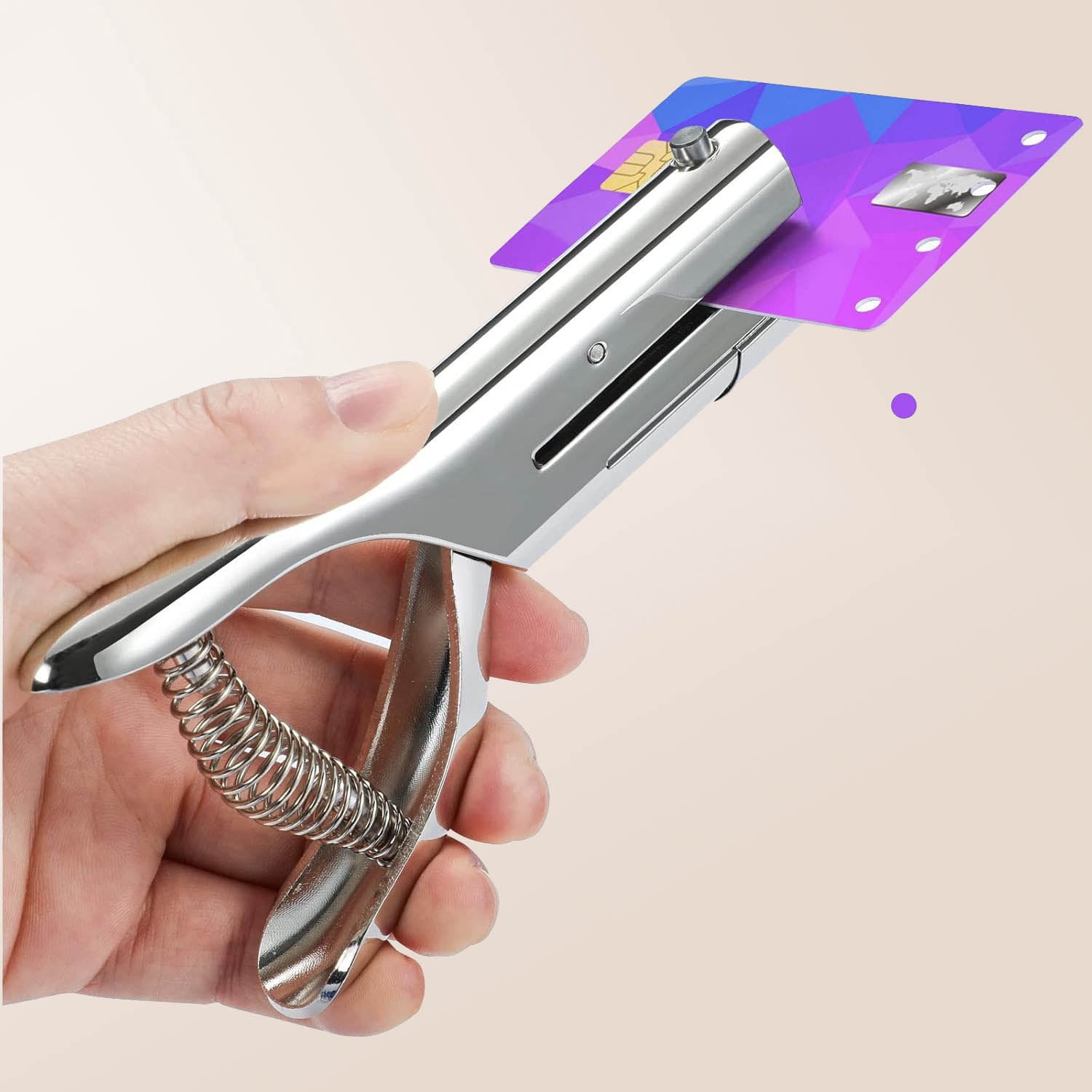 Hole Punch, Single Hole Punch, Heavy Duty Hand Held Punch for Paper Cards Plastic Cardboard (Silver)