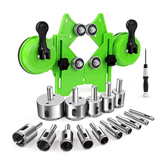 Hole Saw Kit 17PCS Drill Bits Sets with Double Suction Cups Guide Jig Fixture From 4mm-83mm Hollow Drill Set