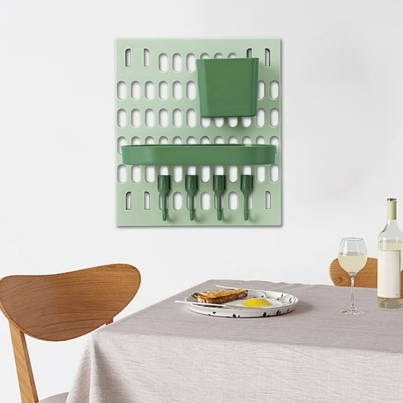 No Hole Wall Shelves, Household Hanging Basket, Dormitory Kitchen Storage, Green PET Material, Multifunctional, Easy to View, Easy Installation with Hooks