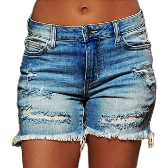 Holes Style Women Ripped Jeans Shorts High Stretchy Hem Short for Womens Shorts ,Women's Ripped Tassel Denim Shorts High Waist Frayed Raw Hem Jean Shorts Distressed High Stretch Straight Short Jeans